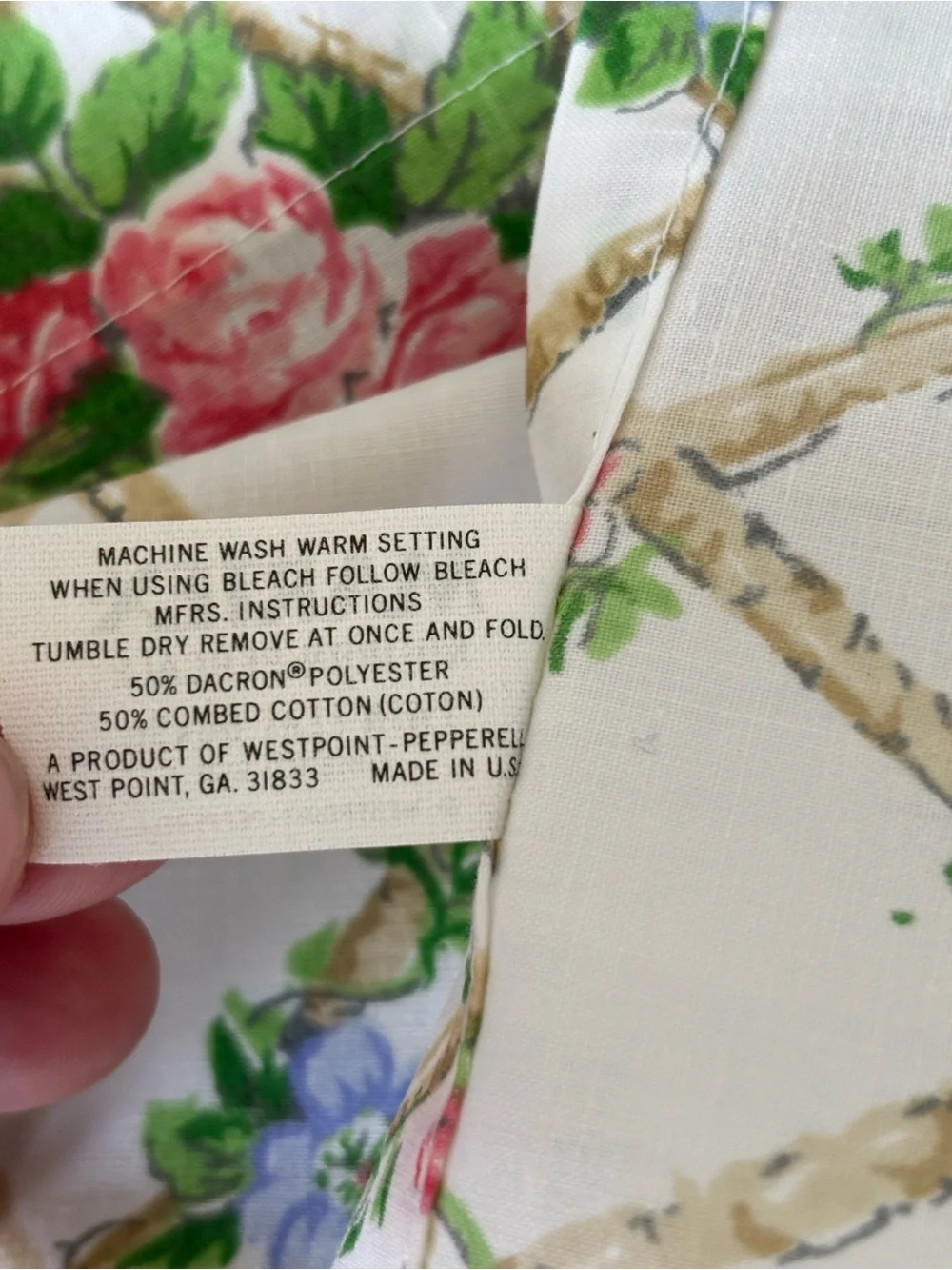 Vintage 1980s Martex Gazebo Twin Flat Sheet No Iron Percale Floral Trellis 66x96